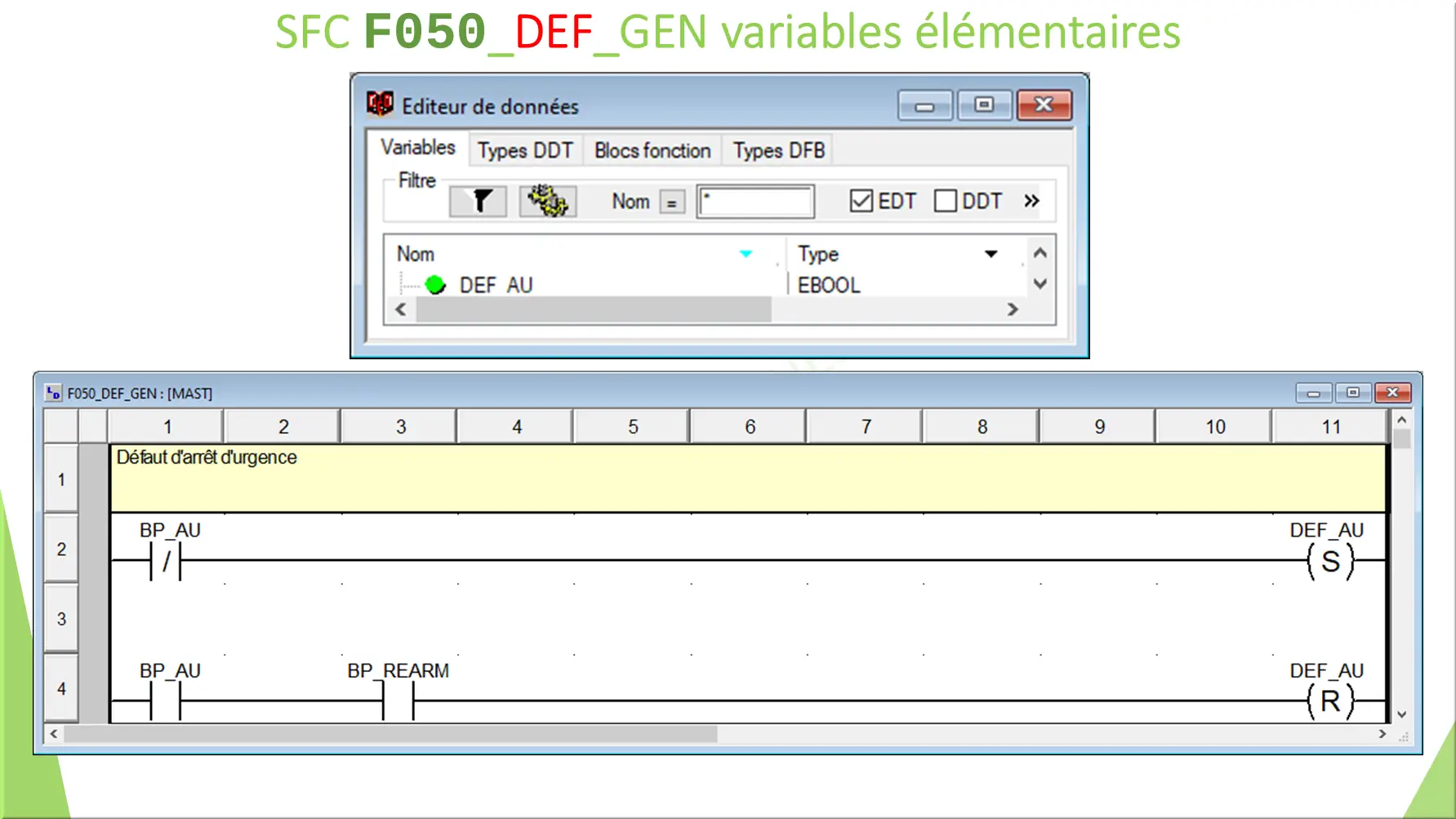 SFC F050_DEF_GEN variables élémentaires